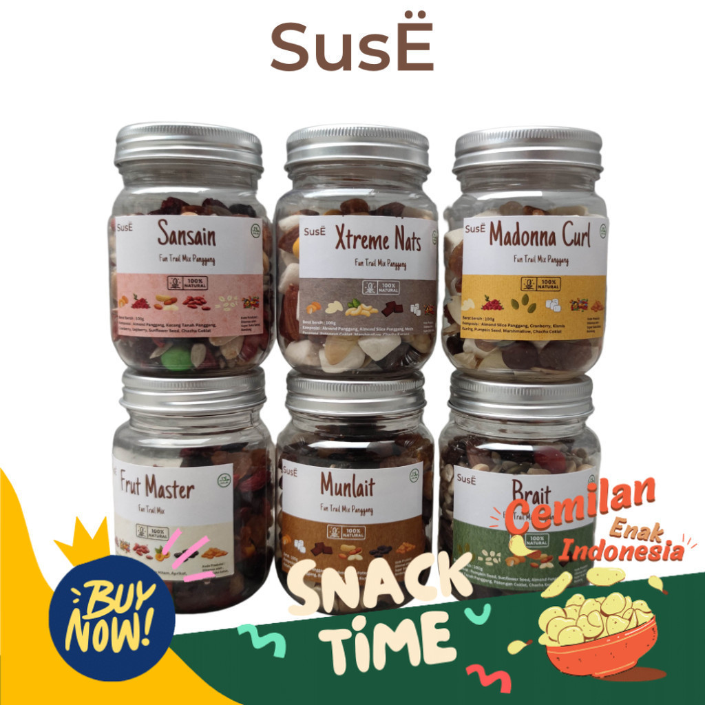

Special Diskon SUSE Paket Bundle Trail Mix 6 Botol dengan Cokelat Cemilan Sehat Murni