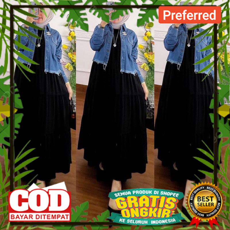 Jaket Rawis Crop Dan Iner Dress Onset Setelan Wanita Muslim Kekinian Gamis 2 In 1 Model Terbaru// BA