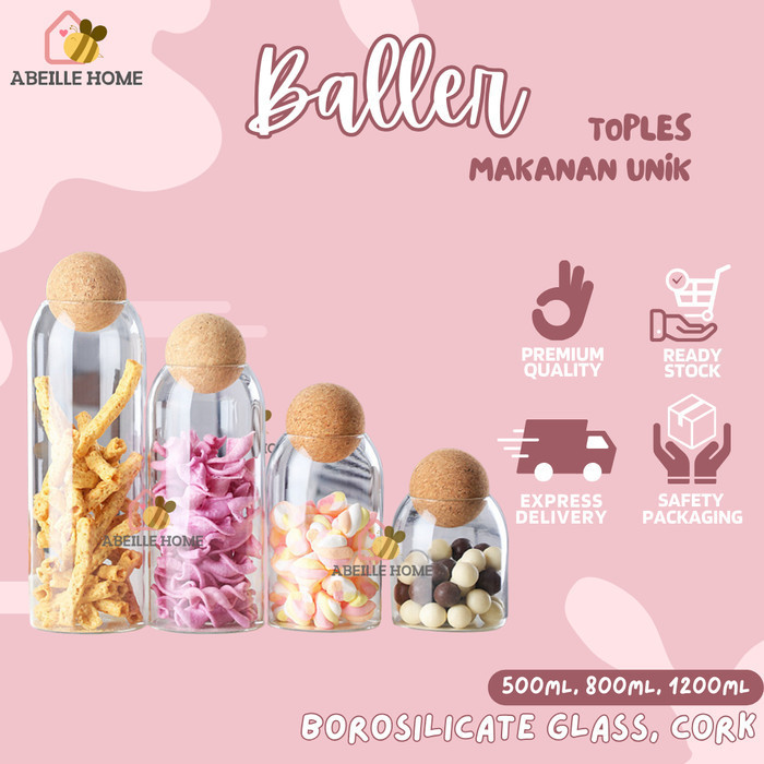 Toples Kaca BALLER Kue Makanan Unik Tutup Bola Bulat Cork