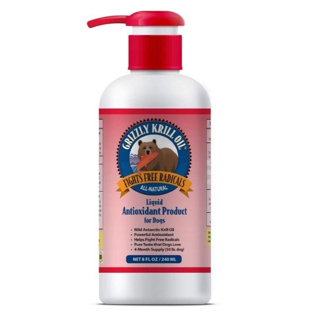 Grizzly Krill Oil - Antioxidant Liquid Dog Cat Supplement with Astaxanthin - Suplemen Vitamin Antiox