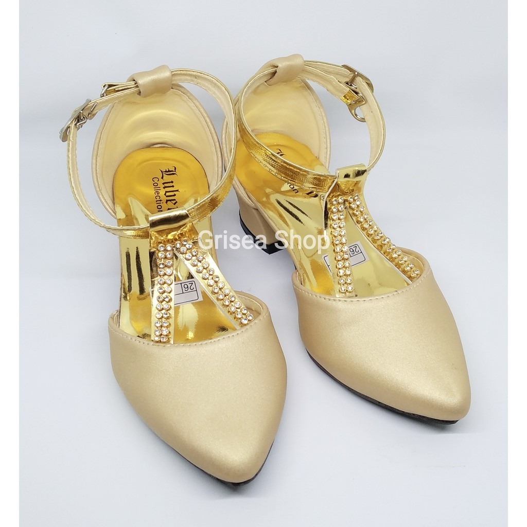 ❣️Promo❣️ Sepatu Heels Anak Perempuan Warna Kuning Emas HAA-01 ❣️