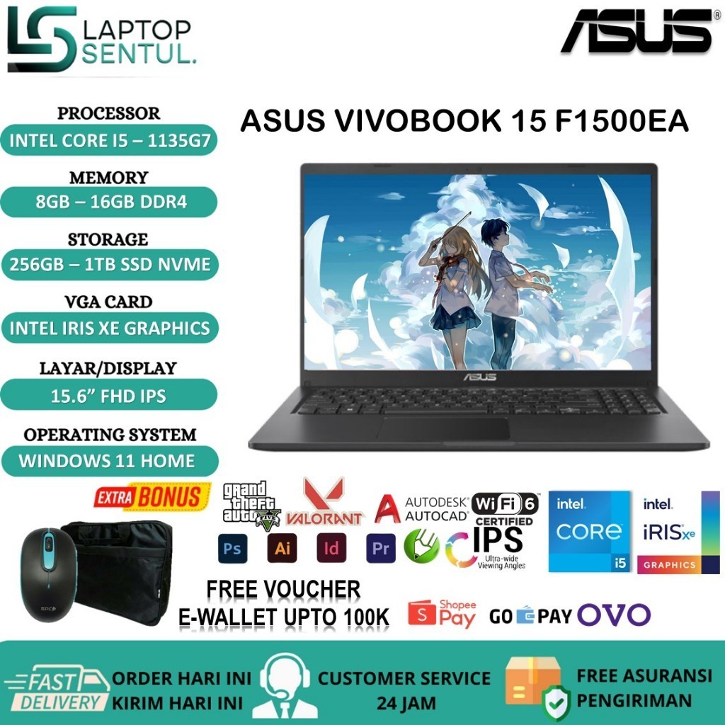 Laptop Asus Vivobook F1500EA Intel Core I5 1135G7 RAM 20GB 512GB SSD INTEL IRIS XE FULL HD WINDOWS 1