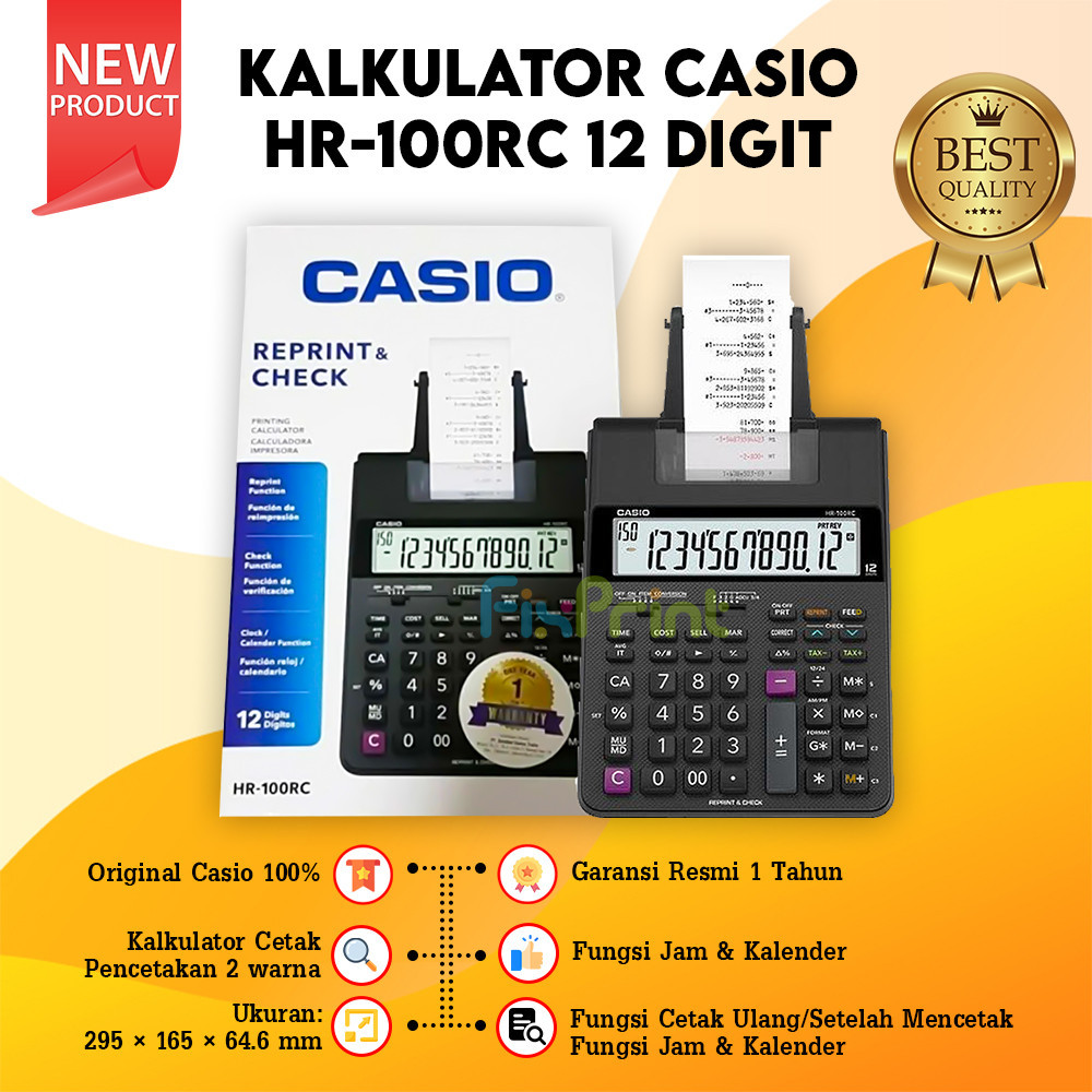 

Calculator Printing Casio HR-100RC 12 Digit Kalkulator Cetak Struk New