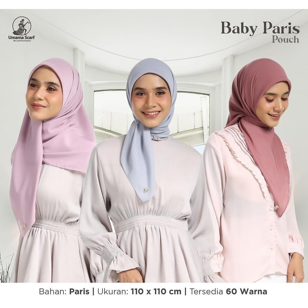 [SALE] Paket 10 pcs Hijab Baby Paris Pouch Jahit Tepi Metal Logo Swaroski Permata by Umama Scarf / H