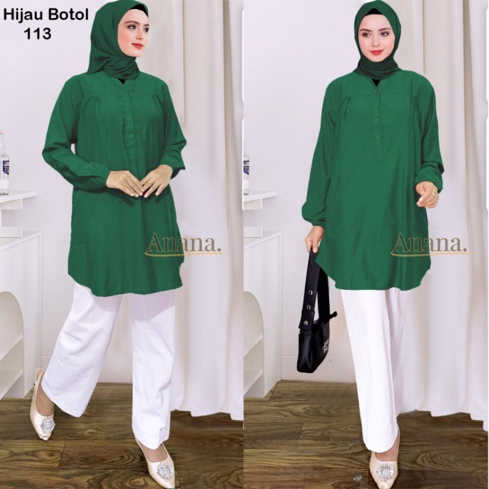 promosi toko Baju Kemeja Blouse Wanita Dewasa Remaja Busana Muslim Hijau Botol