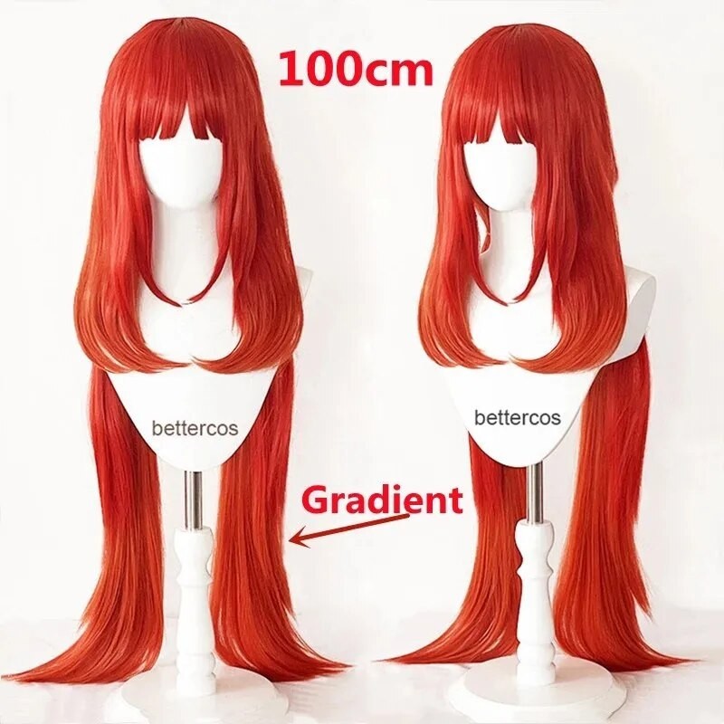 Nilou Wig Cosplay Impact, Wig Cosplay Anime panjang Lurus merah tahan panas sintetis