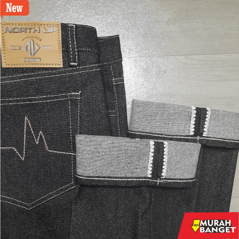 Celana denim pria- NORTH UP DENIM SELVEDGE CELANA DENIM DARK BLACK INDIGO WHITE SHELSTICH