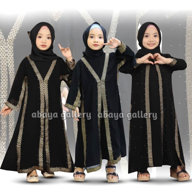 GK76YH Exclusive Abaya Anak Dubai Style Abaya Hitam Abaya Turkey ( Geser Kanan Untuk Lihat Foto Lain