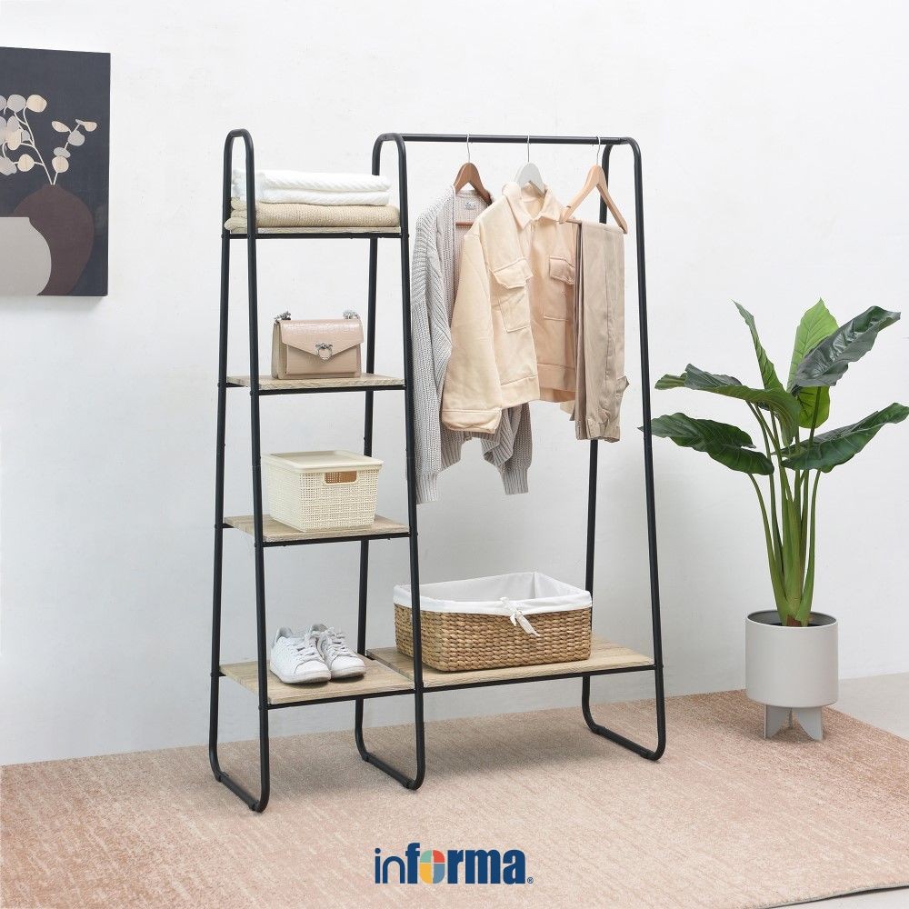 Informa Jasper Gantungan Pakaian Dengan Rak 4 Tingkat Stand Hanger Gantungan Baju Berdiri Clothes Or