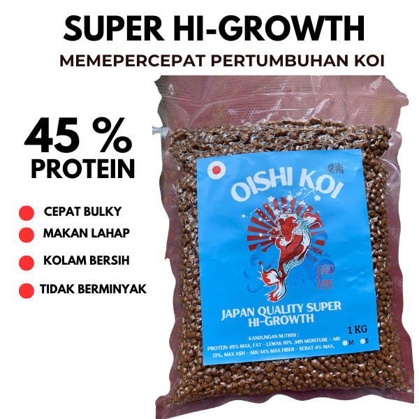 Oishi Koi Grow 1Kg,Pakan Ikan Koi tinggi Protein, Pakan Premium untuk Pembesaran