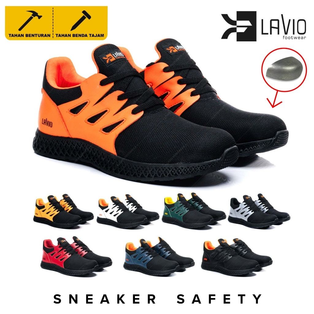 Sepatu Pria Sneakers Sporty Outdoor Safety Ujung Besi Lavio Kujaku Bahan Kulit Sapi Trendy Keren