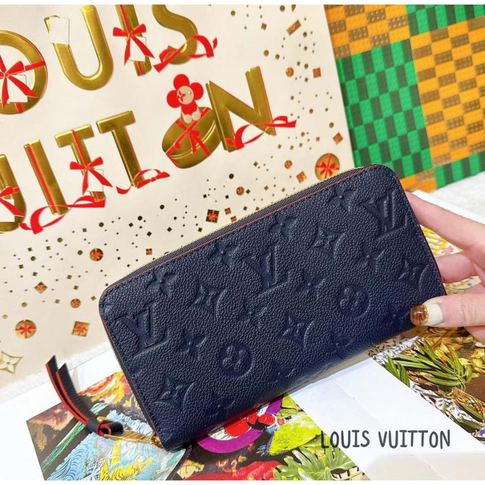 【bekas asli】（ M62121） Klip ritsleting panjang Louis Vuitton/dompet biru tua