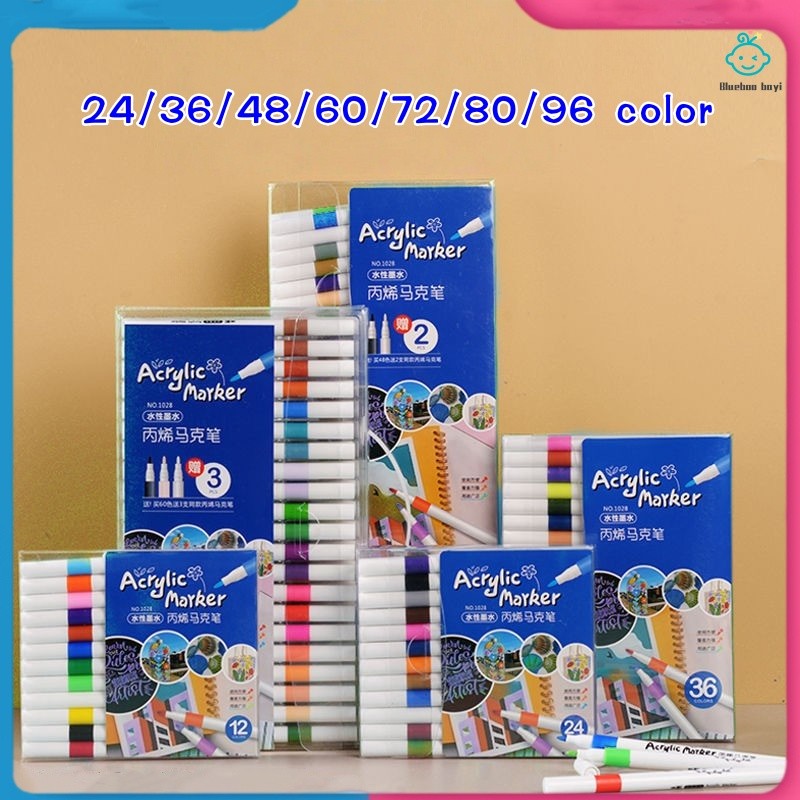 

（Ready stock）24/36/48/60/72/80/96 Colors Pen Akrilik Marker Warna Cepat Kering Tahan Air / Spidol Acrylic Painter / Menggambar Kreativitas Seni Edukasi Anak