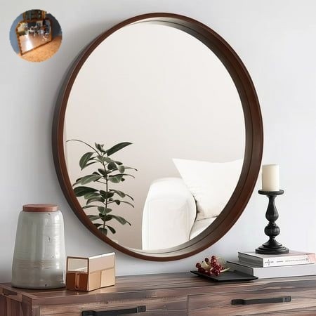 CERMIN BULAT KAYU JATI 60 CM / CERMIN DINDING / CERMIN KAMAR MANDI MURAH JATI