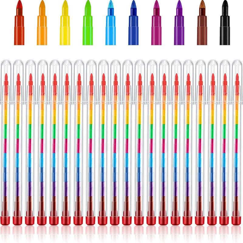 

30 Pcs Stackable Colored Mark Pens, 11 Colors Doodle Pen, Colorful Stackable Crayons Stacking Crayon, Office Schoool Stationery