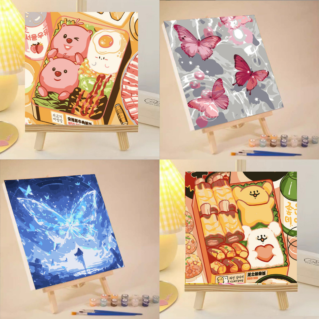 

[HARU] 20x20 Character Paint By Number Canvas DIY Cartoon Bento Character Butterfly Kanvas Lukis Set Menggambar Melukis Gambar Lucu Kreatif