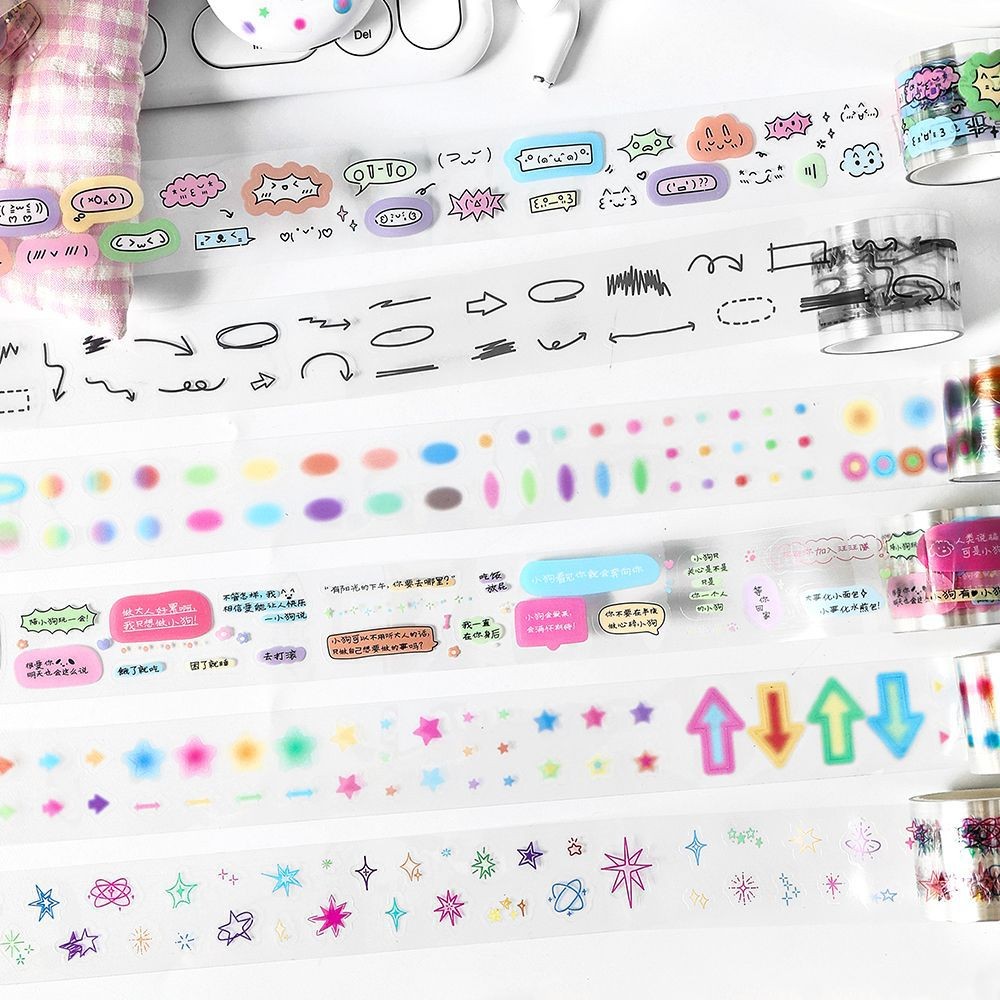 

Mr. Paper, 6 Styles, 200cm/roll, Cute Cartoon PET Stickers DIY Collage Scrapbook, Water Cup,Bluetooth Earphones Decorative Tape