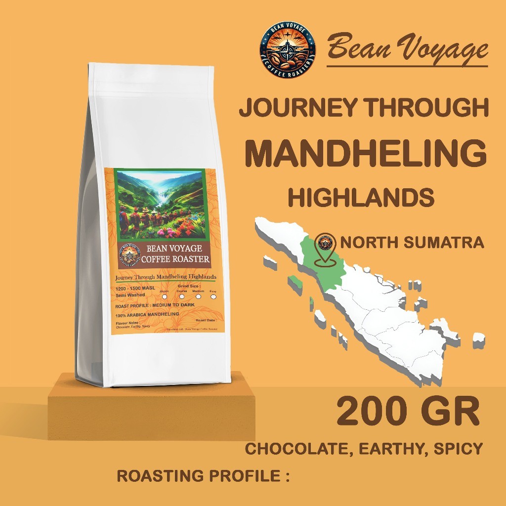 

Bean Voyage Biji Kopi Arabika Mandheling Premium Grade 1/Export Roast Beans Full Arabica Coffee 200g