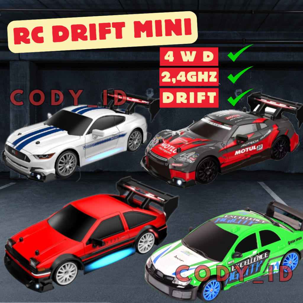 OnmysoulShop - Mobil RC Drift 4WD / RC Drift Mini skala 1:24GHZ / mainan mobil remot racing / rc