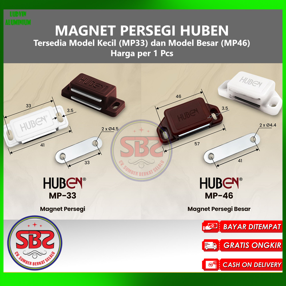 HUBEN Magnet Magnit Persegi Kecil Besar (Small and Large) MP33 dan MP46 Huben Magnet Lemari Pintu