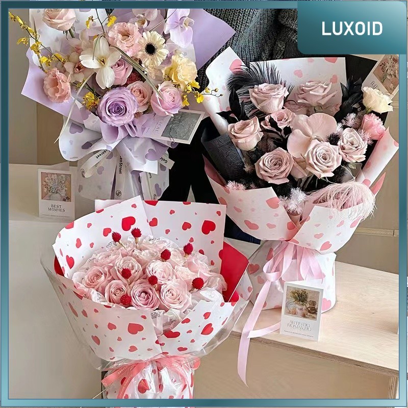 

LUXOID - FL43 HEART Kertas Bunga Paper Buket Motif Cellophane