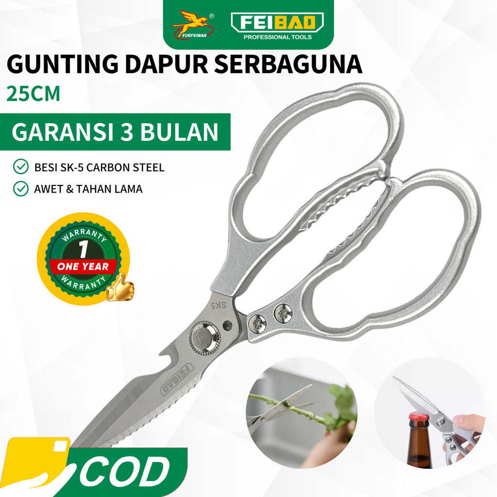 

Feibao Gunting Dapur Serbaguna / Heavy Duty Multifunction Kitchen Scissors / SK-5 Alloy / F10-208A