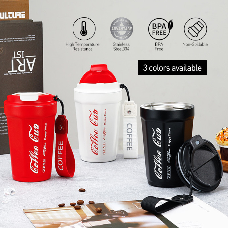 Coca-Cola Termos Gelas Minun Stainless Steel Coffee Tutup Plastik Warm＆Cold Vacuum Thermal Cup