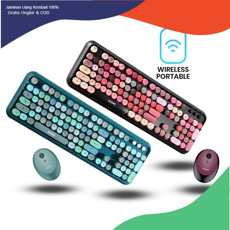 tocao.id Acome Keyboard Mouse Combo Wireless Fashion Colours Tone AKM1000 Garansi Resmi 1 Tahun
