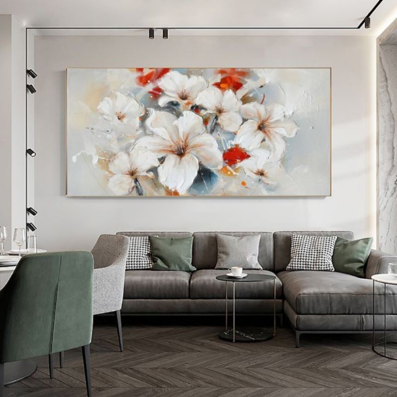 lukisan bunga lily modern art painting hiasan dinding dekorasi dinding