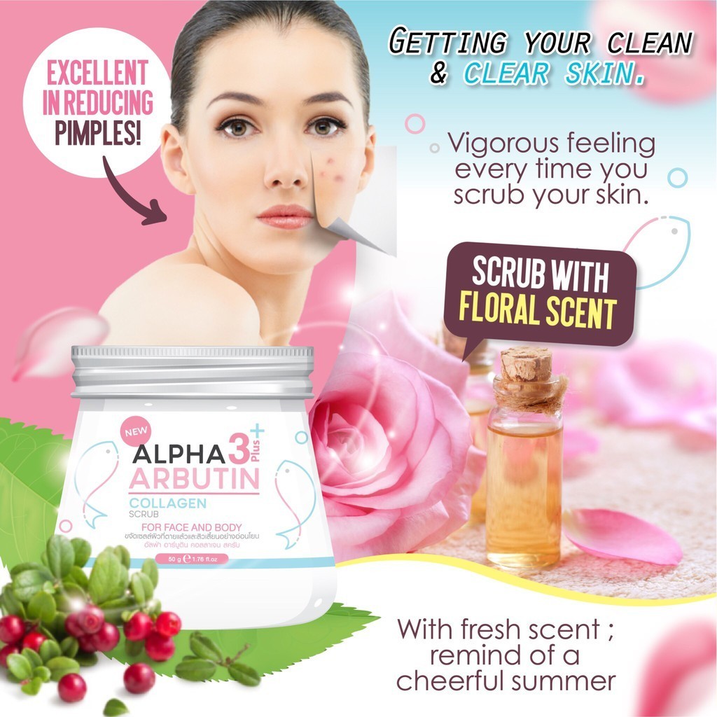 Alpha Arbutin 3 Plus Collagen Scrub / Lulur Pemutih / Lulur Wajah 75g Precious Skin Thailand
