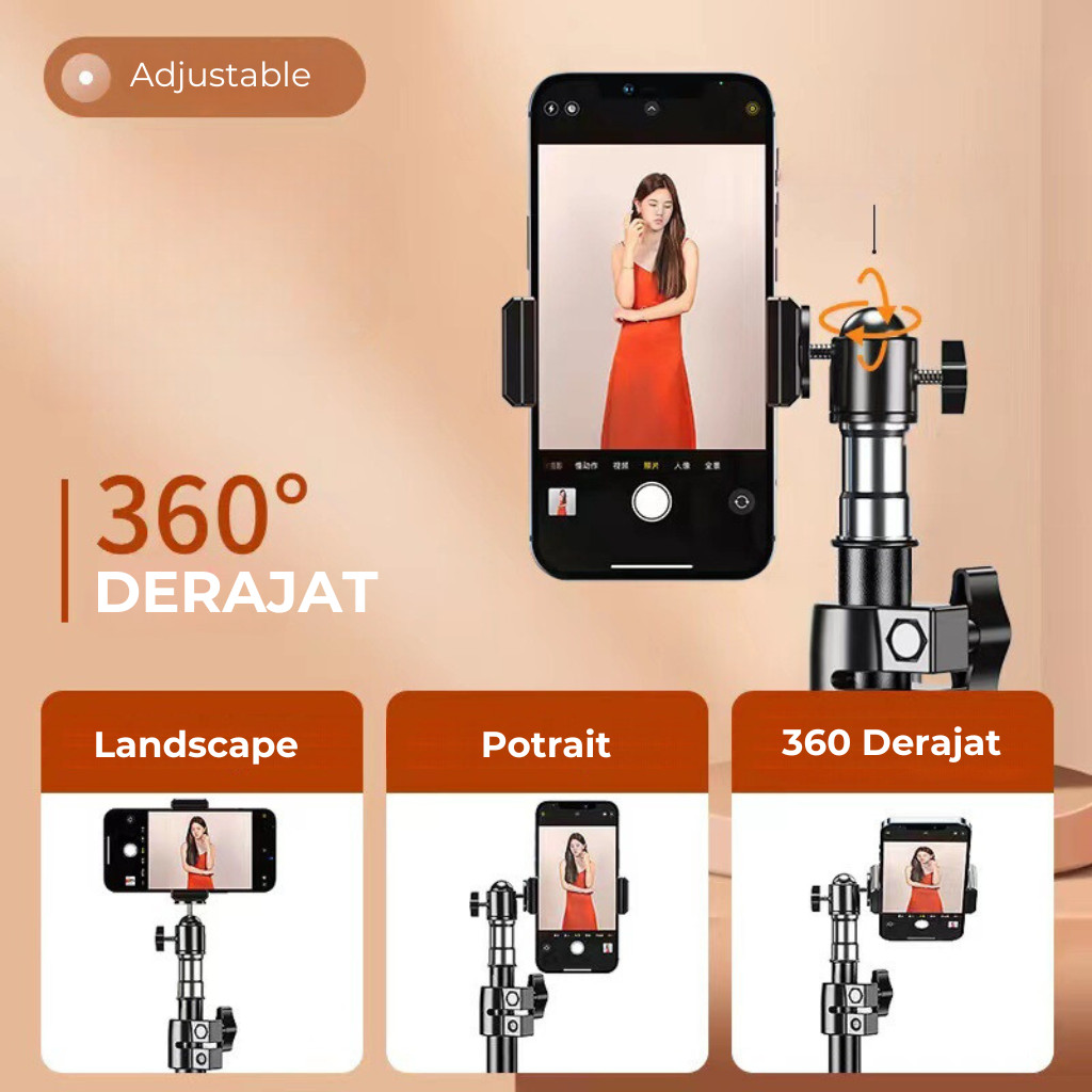 Tripod Hp 2 Meter Besi Aluminium Alloy - Stand Tripot Handphone Free Holder Miniball 360 Derajat-2