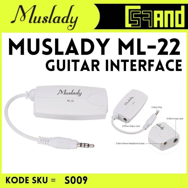 Muslady ML22 Audio Interface Gitar Bass Converter Adapter Iphone Android Ipad HP Soundcard Record io