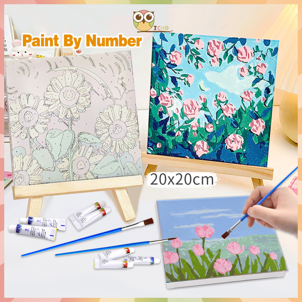 

UCLI Paint By Number Kit DIY 20*20cm Digital Painting Canvas DIY Floral Scenery Kanvas Lukis Set