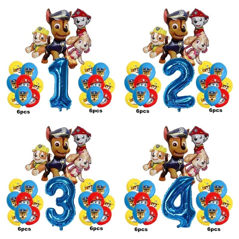 17pcs Cartoon PAW Patrol Birthday Decoration Aluminum Film Digital Balloon Set Dog Chase Marshall Sk