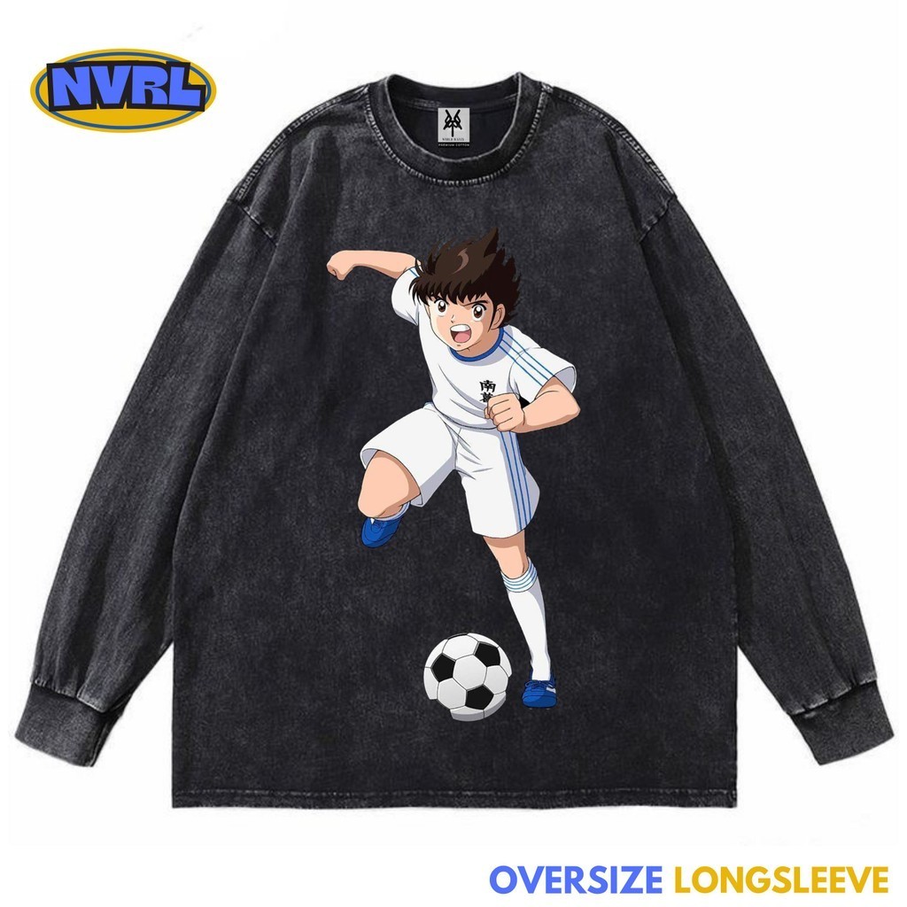 Kaos oversize longsleeve captain tsubasa ozora washed washing vintage tee