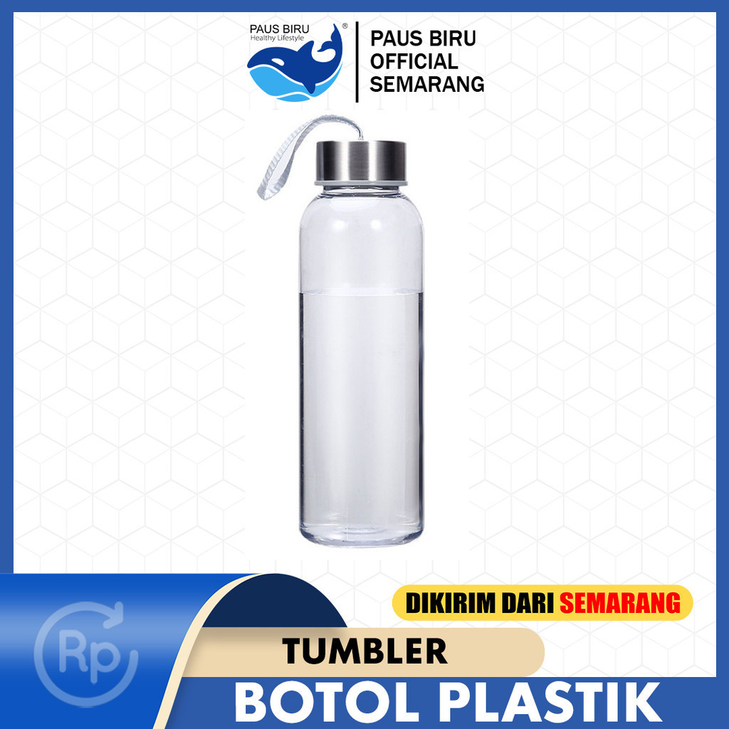 PAUS BIRU - BOTOL PLASTIK TUMBLER AESTHETIC | BOTOL MINUM BENING POLOS 500ML | DRINKING BOTTLE BPA F