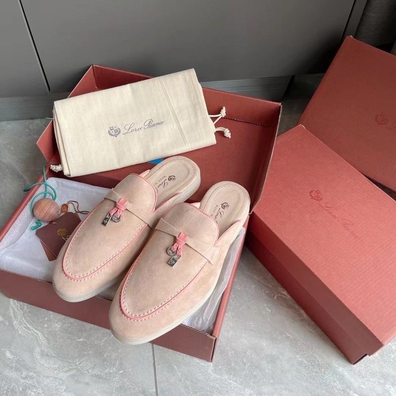 Loro Piana Mules Suede Sepatu Wanita VVIP Quality Import Griese Pink