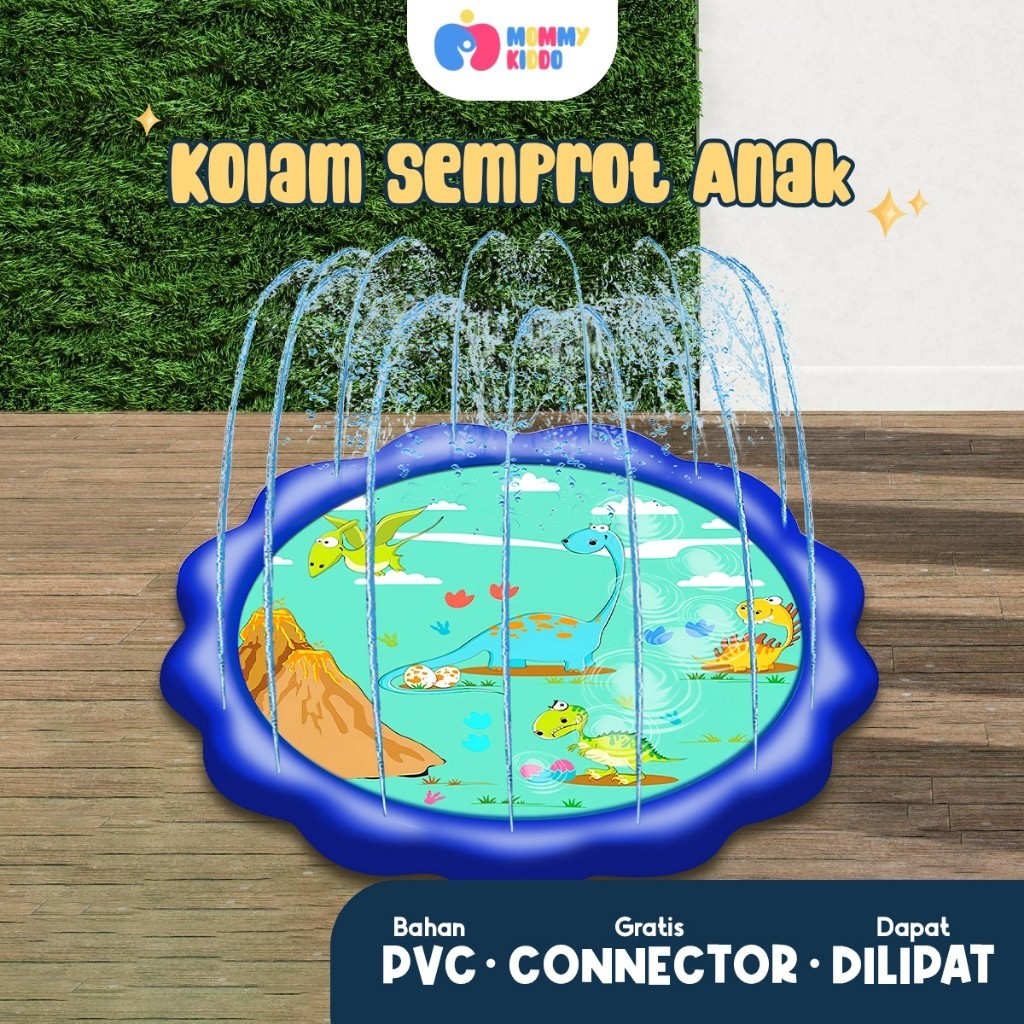 ar53ed Kolam Semprot Anak dengan Water Play Mat dan Air Mancur yang Seru dengan Motif Dino MOMMY KID