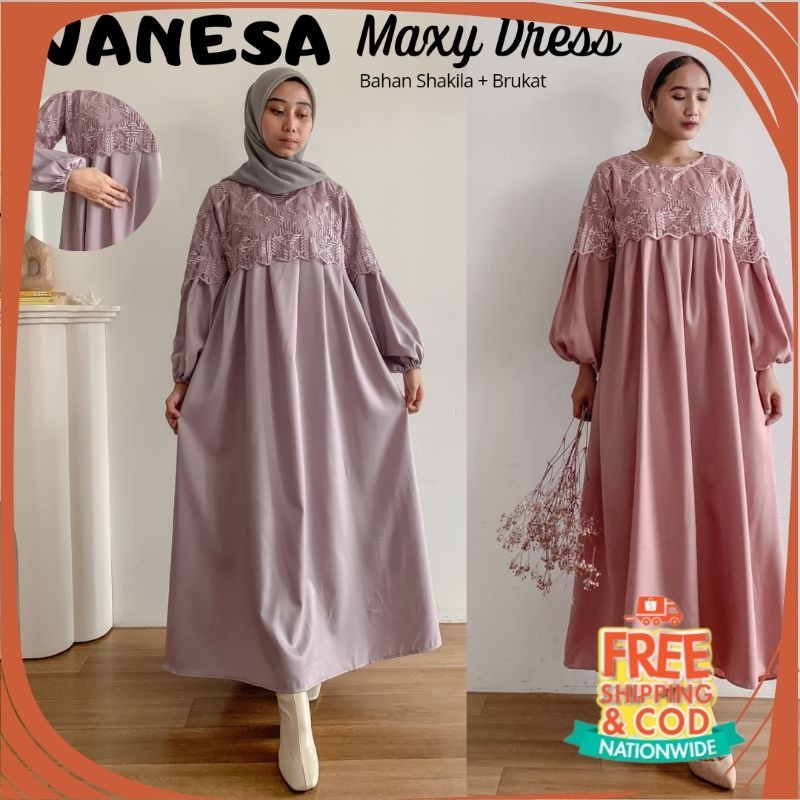 GAMIS LEBARAN IDUL FITRI/ VANESA DRESS / DRESS KONDANGAN / DRESS TERBARU / GAMIS JUMBO / DRESS BRUKA