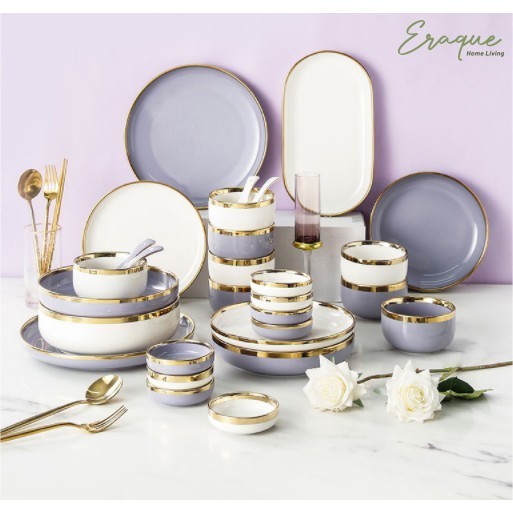 Lilac Gold Dining Set 18 Pcs / Set Alat Makan Piring Mangkok Sendok Makan Dinner Keramik 4 Orang