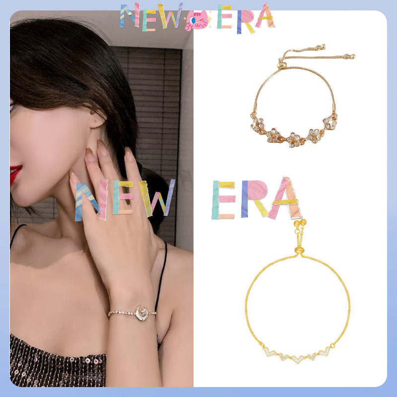 NewEra Gelang Serut Berlian Imitasi Lingkaran Fashion Wanita Gelang Serut Dapat Disesuaikan Anti Lun