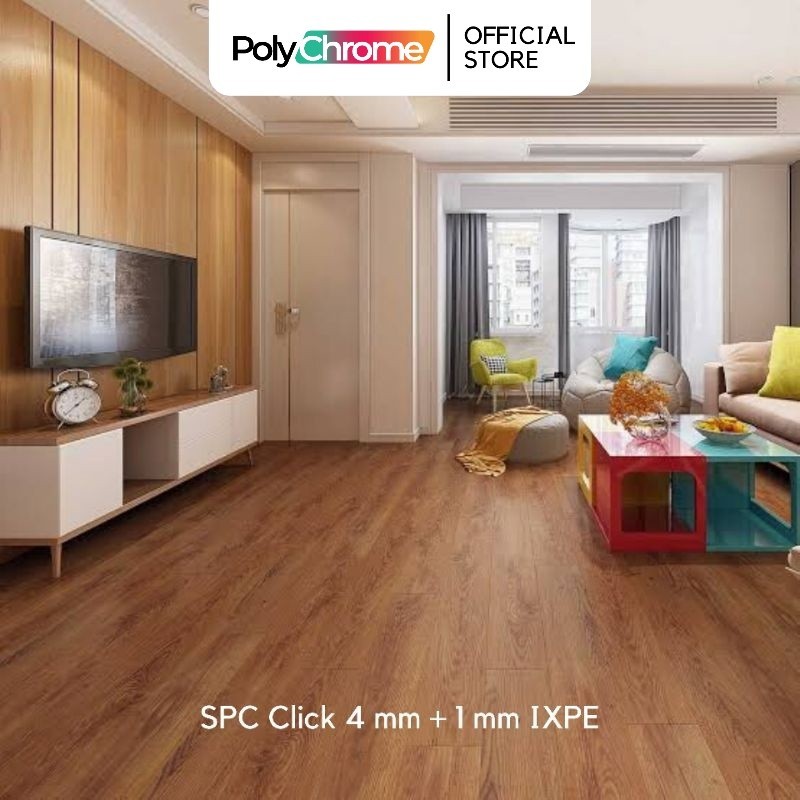 SPC Lantai Kayu Klik Unilin Locking (4 mm + 1 mm IXPE) High Quality 2,63 m2 Anti Air Anti Rayap Anti