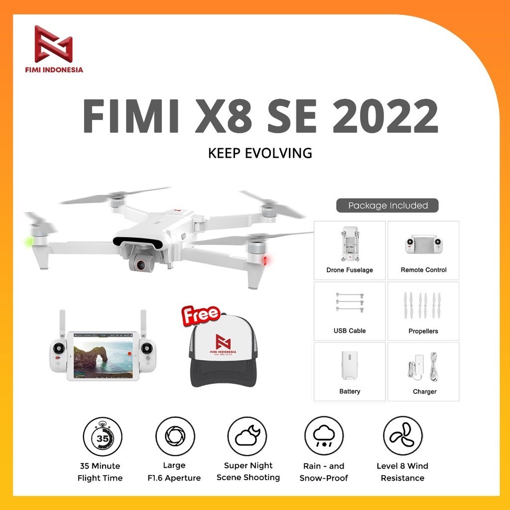 FIMI X8 SE 2022 Drone RC 10KM kamera 1/2" 4K 3-axis Gimbal Camera GPS