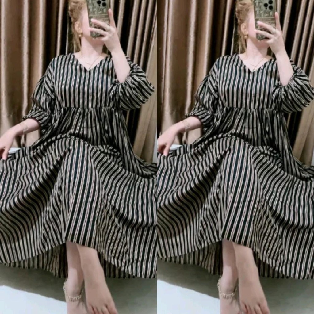Dress Wanita Inara Rimba Katun Rayon lengan Balon Tali pinggang Glf