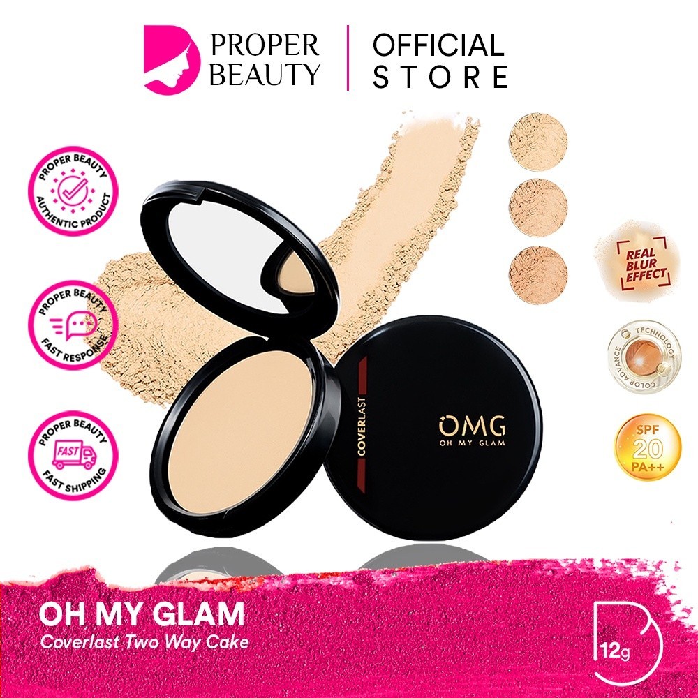 OMG Oh My Glam Coverlast Two Way Cake Indonesia / Bedak Padat 12g / Kontrol Minyak 8 Jam Flawless Bo