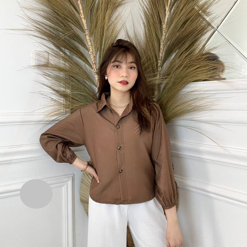 Manjaya BAJU KEMEJA WANITA ATASAN WANITA PREMIUM BAJU KERAH WANITA TANGAN PANJANG