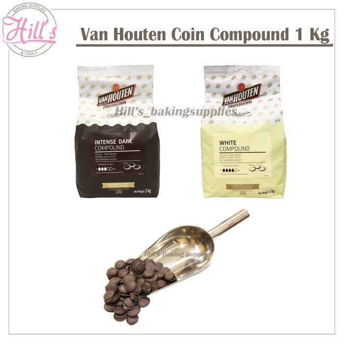 VAN HOUTEN COMPOUND COIN 1 KG DARK INTENSE MILK WHITE CHOCOLATE COKLAT - MILK 1 KG