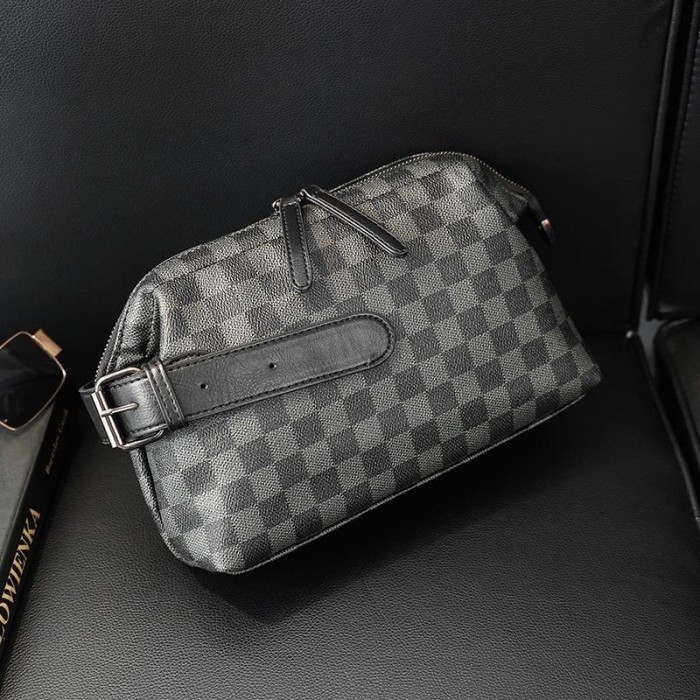 M177 Tas Tangan Kulit Pouch Pria Kulit Clutch Kulit Pria Premium Pouch - Kotak-kotak