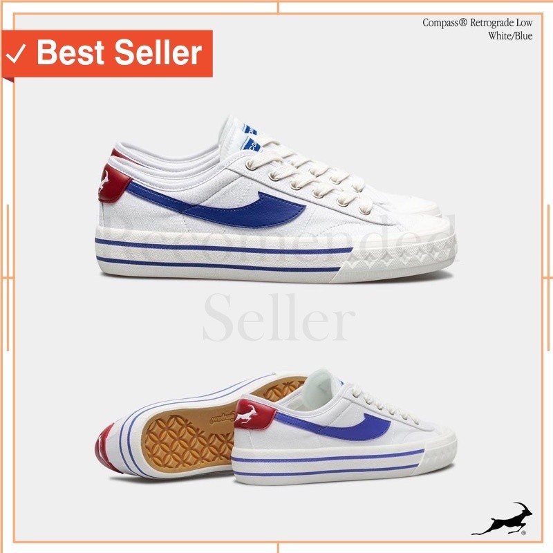 Sepatu Keren Sneakers Kekinian Korean Style Bahan Premium / SEPATU COMPASS RETROGRADE LOW WHITE BLUE