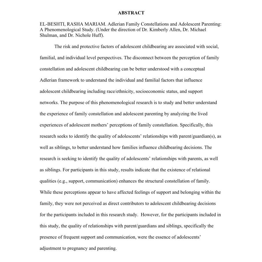 

Adlerian Family Constellations and Adolescent Parenting Rasha Mariam E